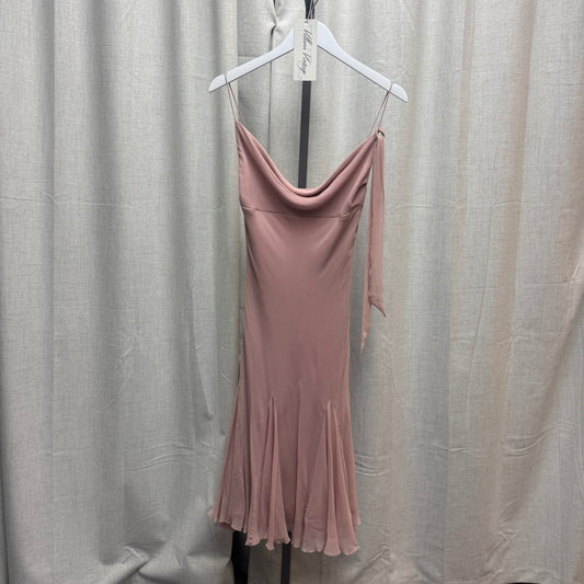 Dina Bar El Blush Pink Silk Cowl Neck Midi Dress