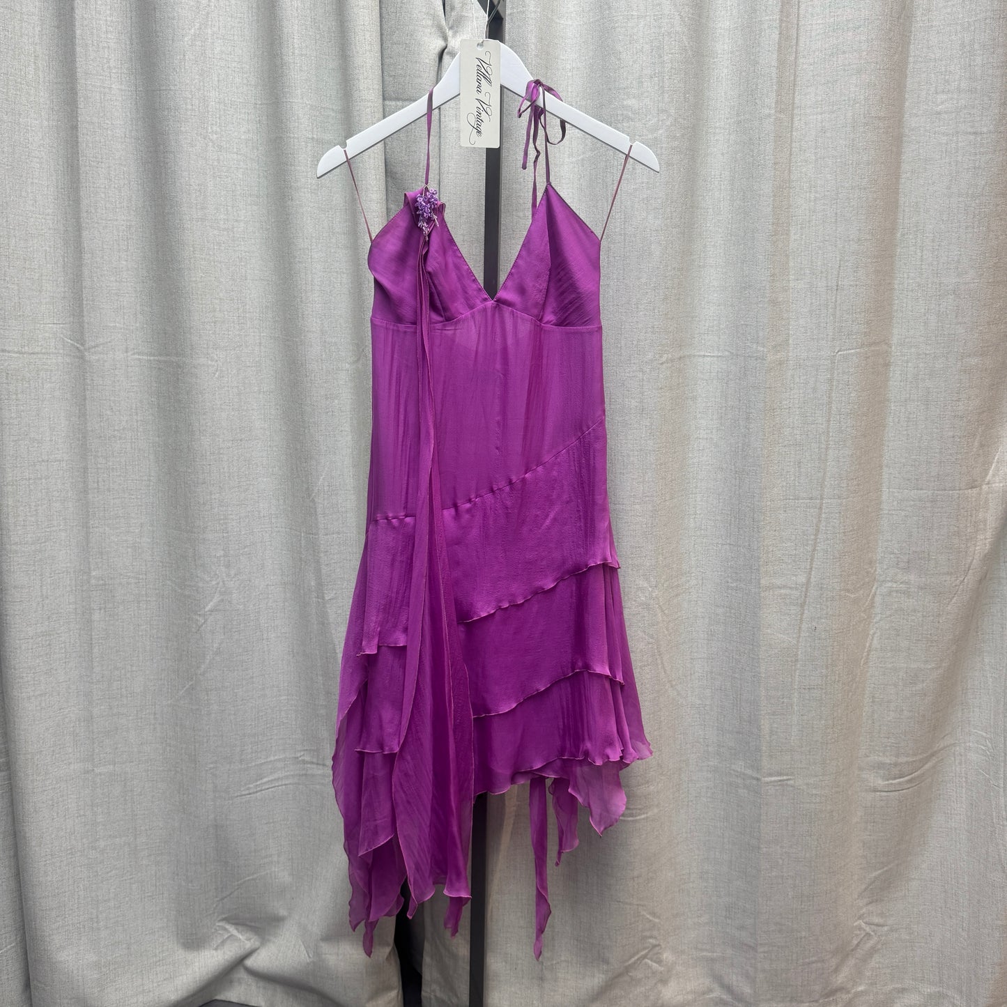 Roberto Verino Magenta Silk Layered Asymmetrical Halter Midi Dress