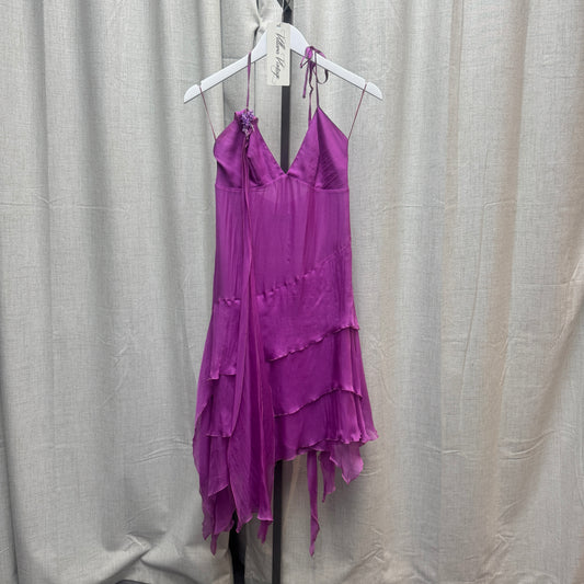 Roberto Verino Magenta Silk Layered Asymmetrical Halter Midi Dress