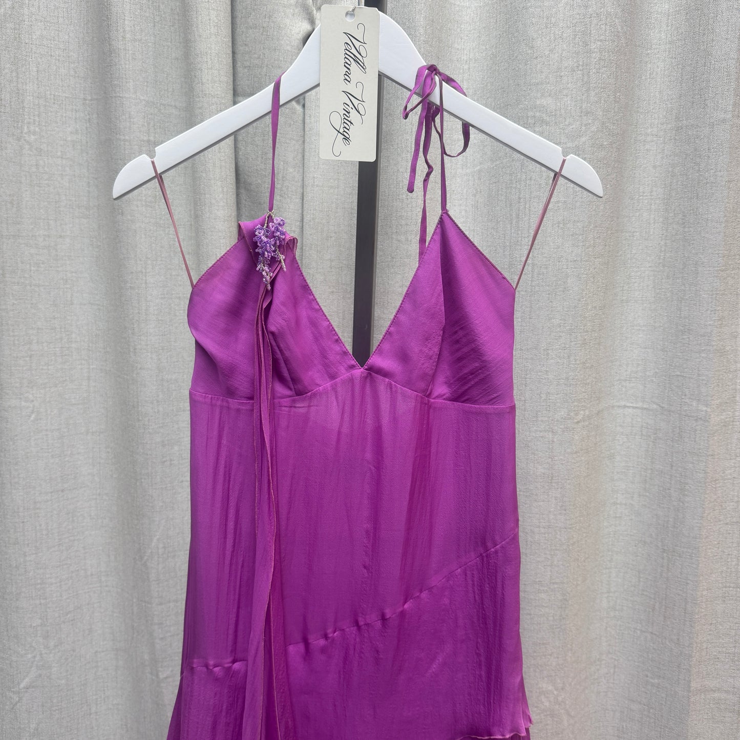 Roberto Verino Magenta Silk Layered Asymmetrical Halter Midi Dress