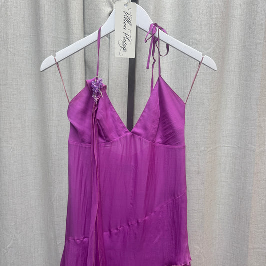 Roberto Verino Magenta Silk Layered Asymmetrical Halter Midi Dress