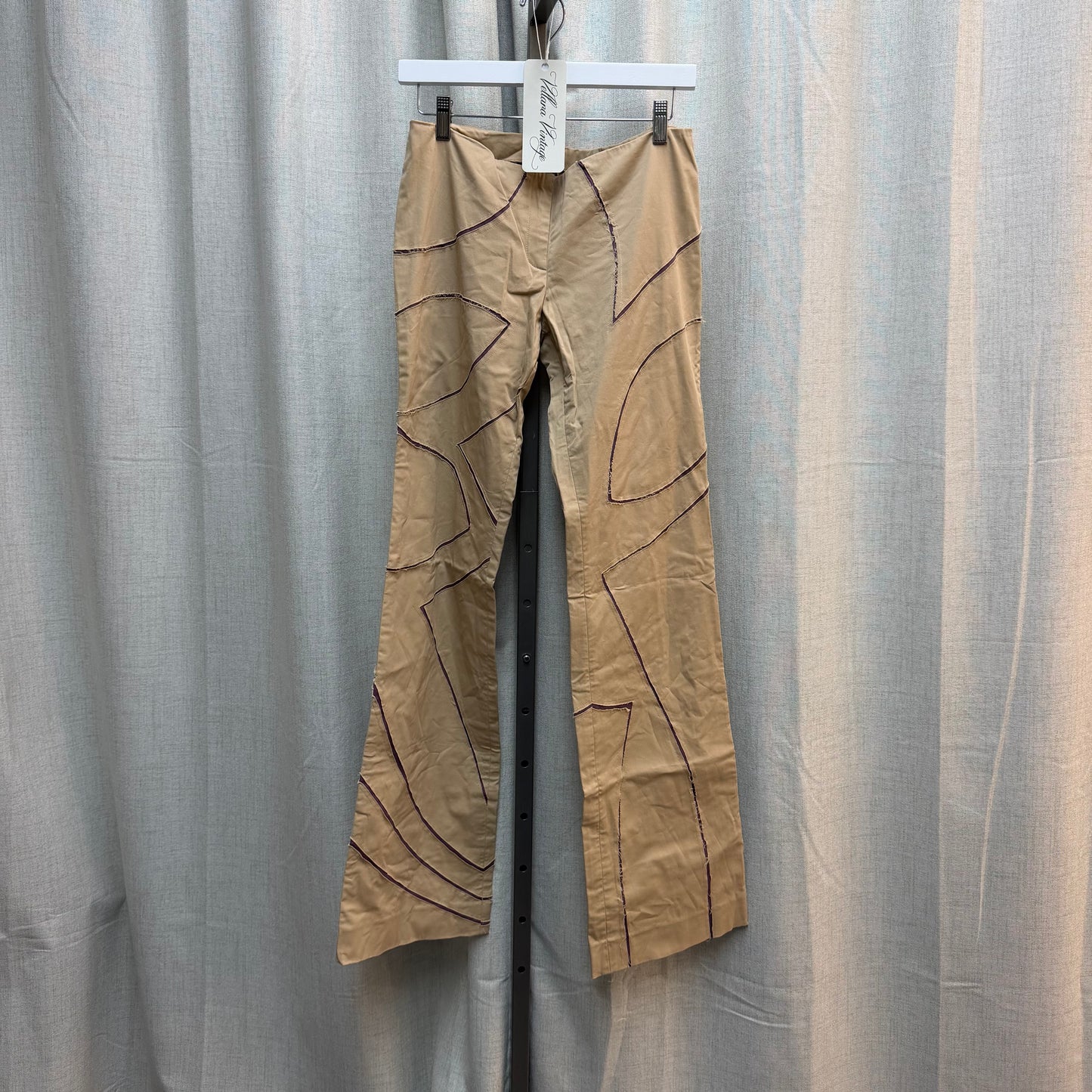Beige Abstract Low Rise Flared Pants