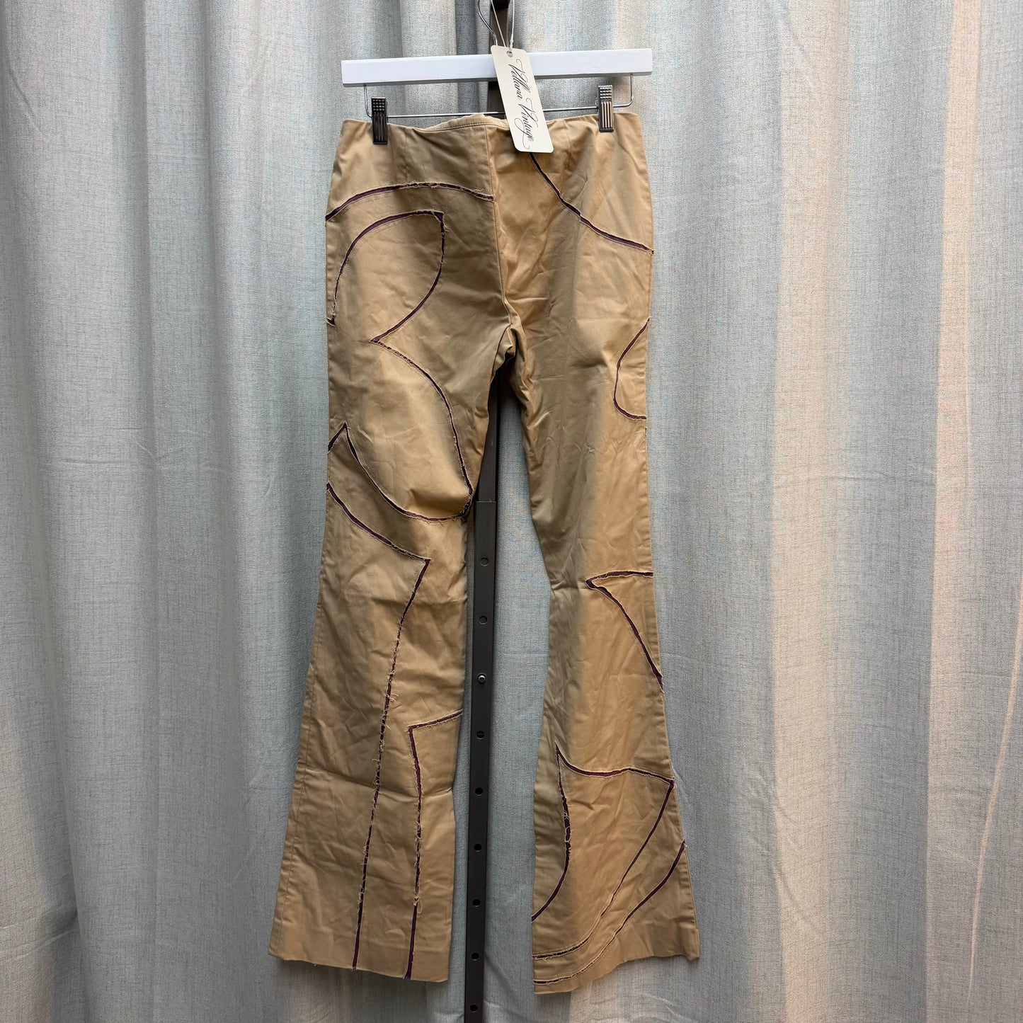 Beige Abstract Low Rise Flared Pants