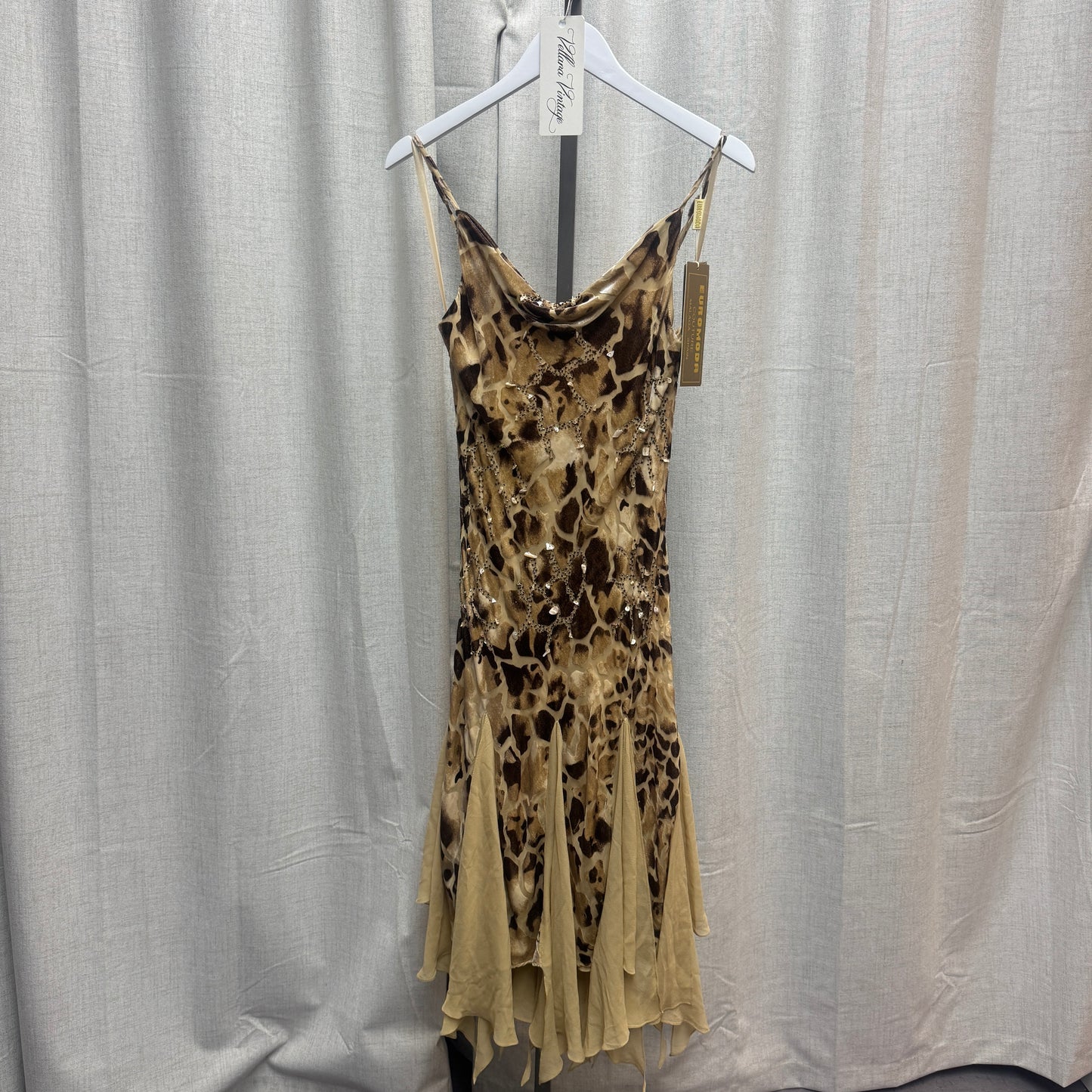 Euromoda Couture Silk Animal Print Beaded Midi Dress