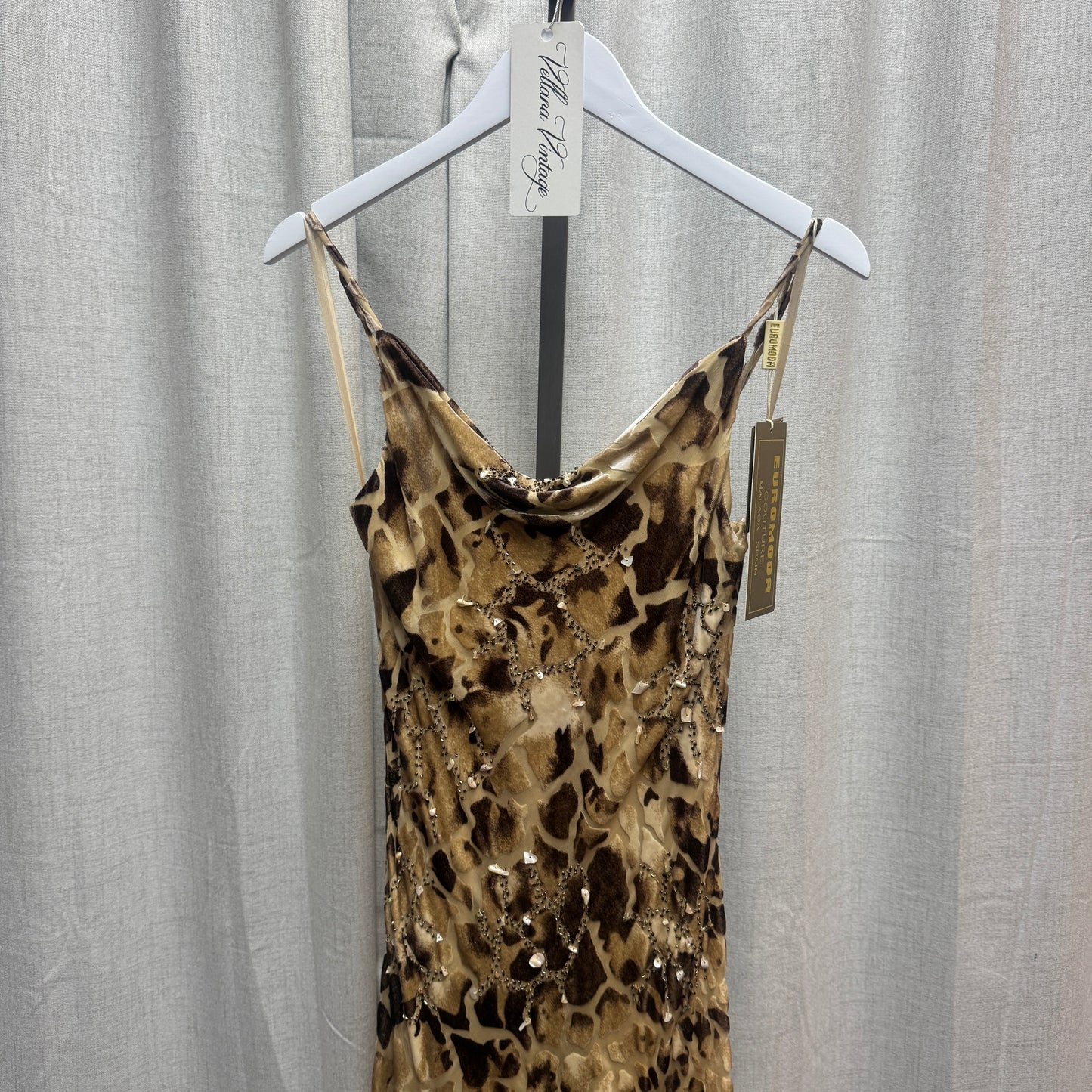 Euromoda Couture Silk Animal Print Beaded Midi Dress