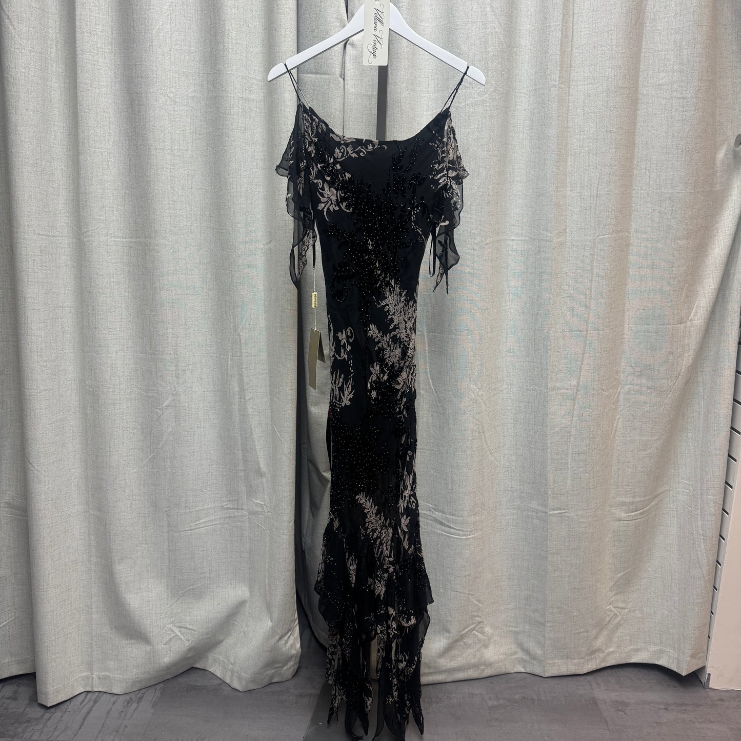 Euromoda Couture Silk Black Floral Beaded Maxi Dress