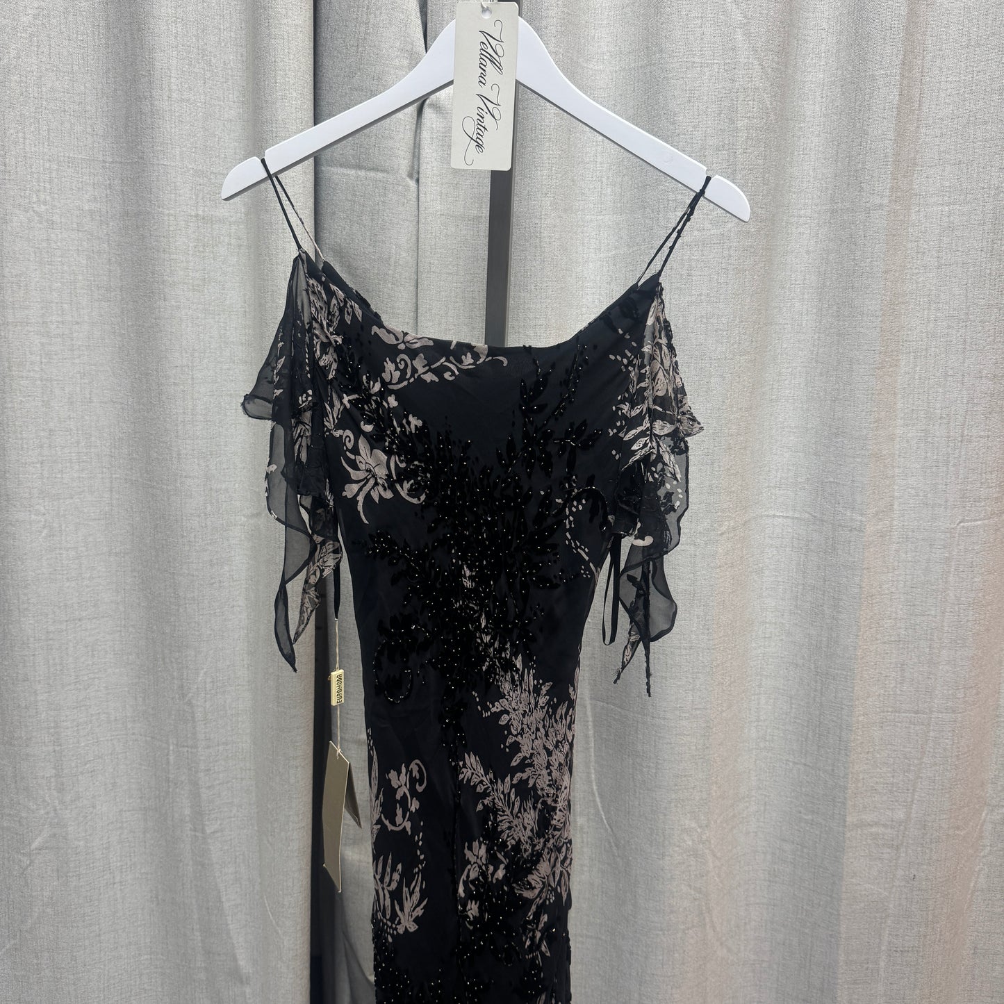 Euromoda Couture Silk Black Floral Beaded Maxi Dress