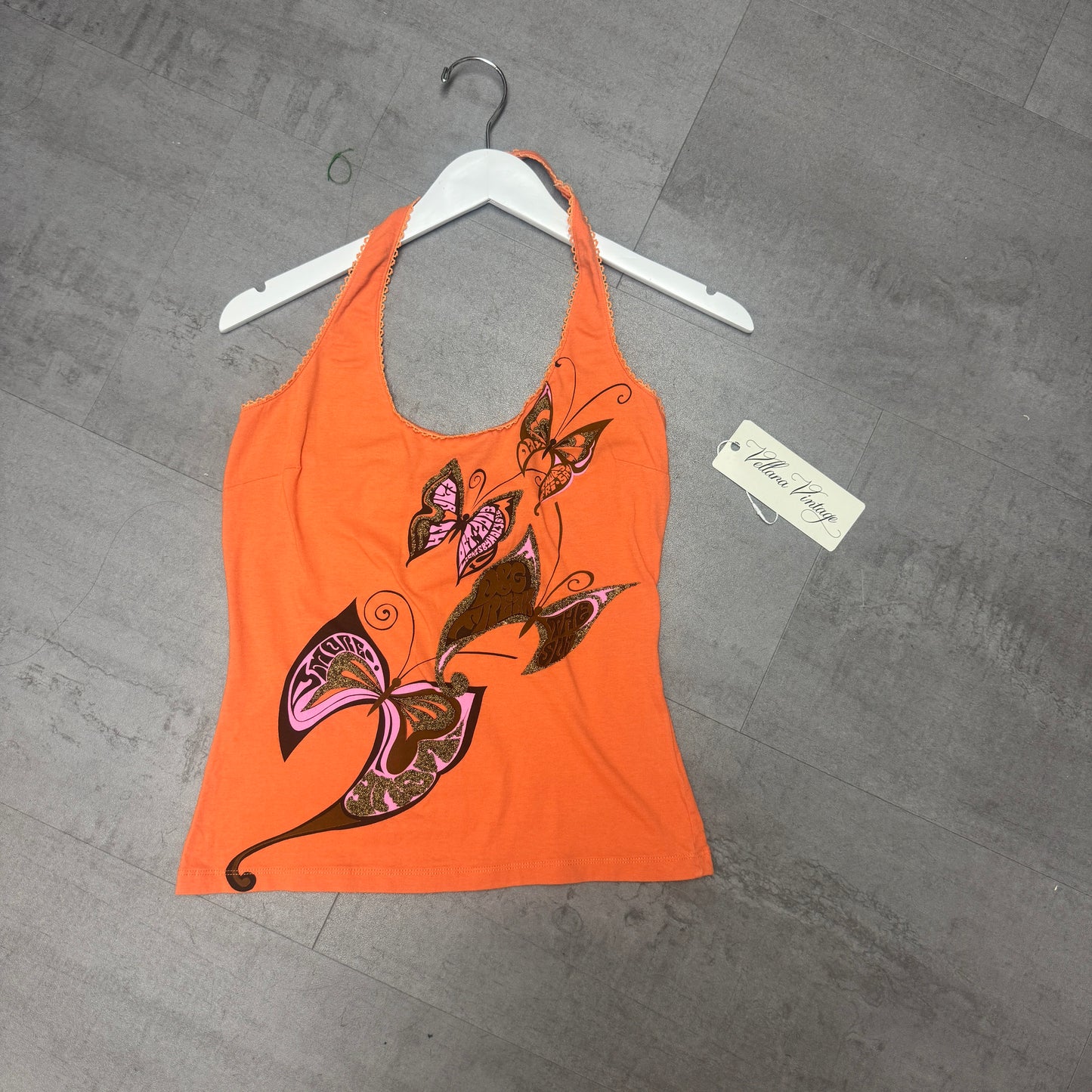 D&G Scalloped Orange Butterfly Halter Tank Top