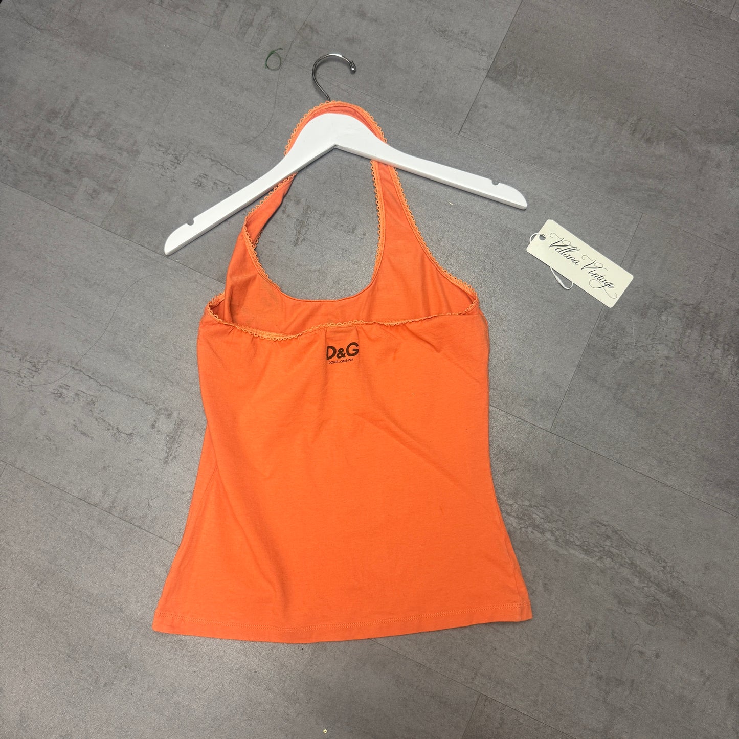 D&G Scalloped Orange Butterfly Halter Tank Top