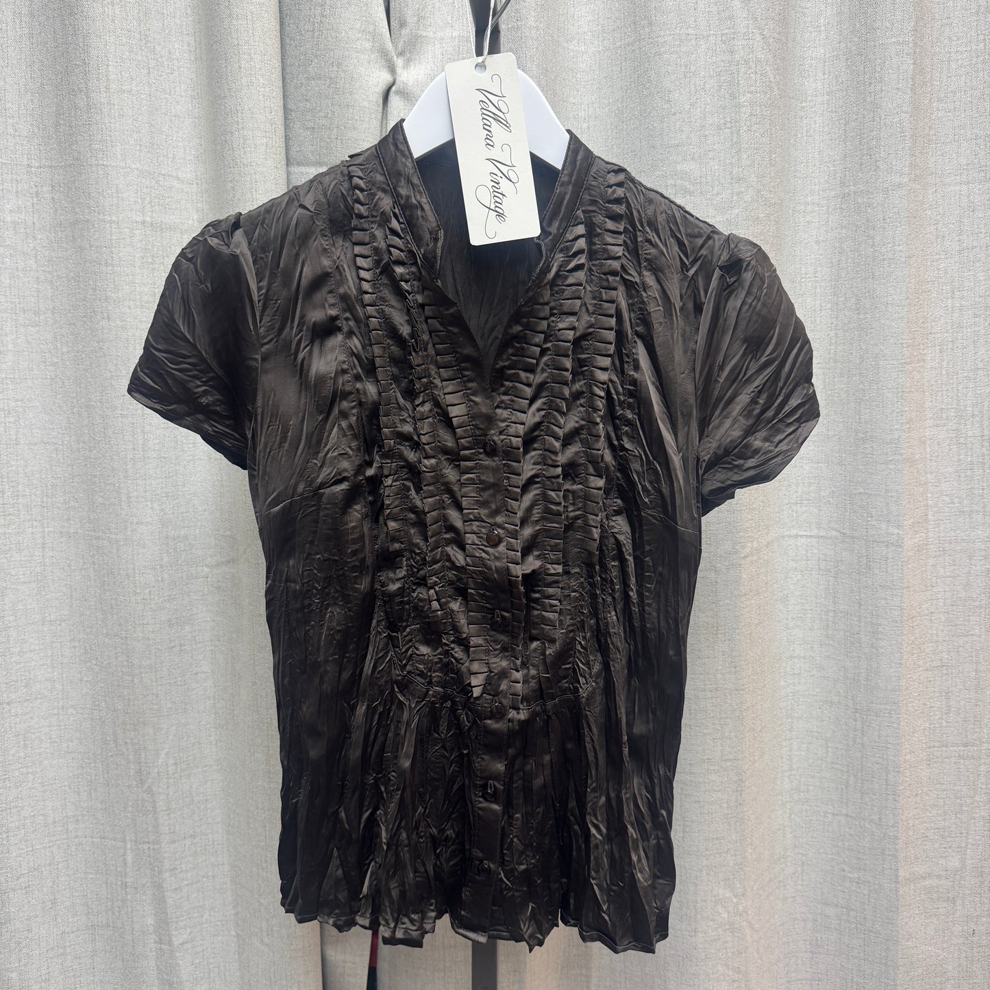 Brown Crinkle Short Sleeve Blouse