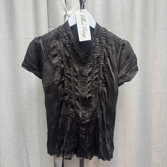 Brown Crinkle Short Sleeve Blouse