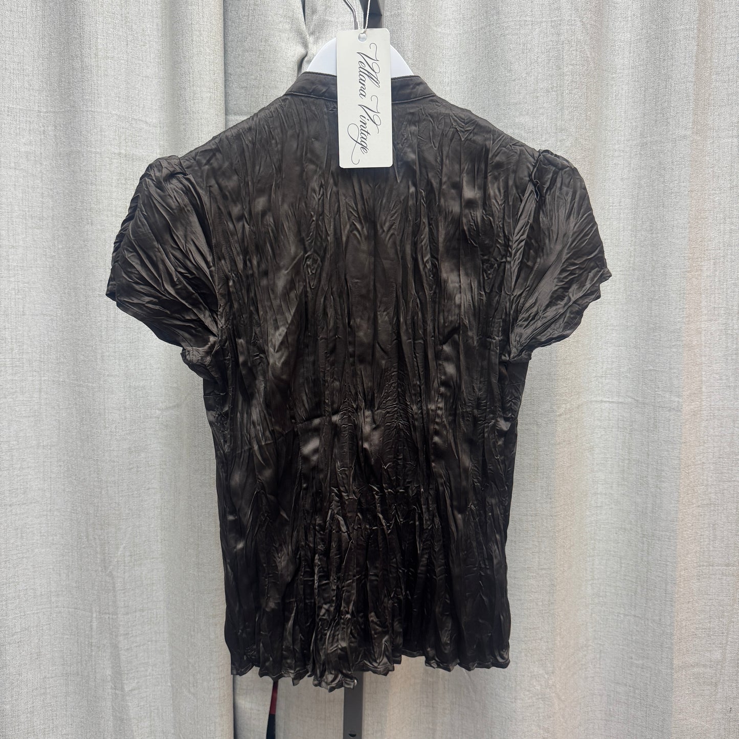 Brown Crinkle Short Sleeve Blouse
