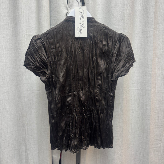 Brown Crinkle Short Sleeve Blouse