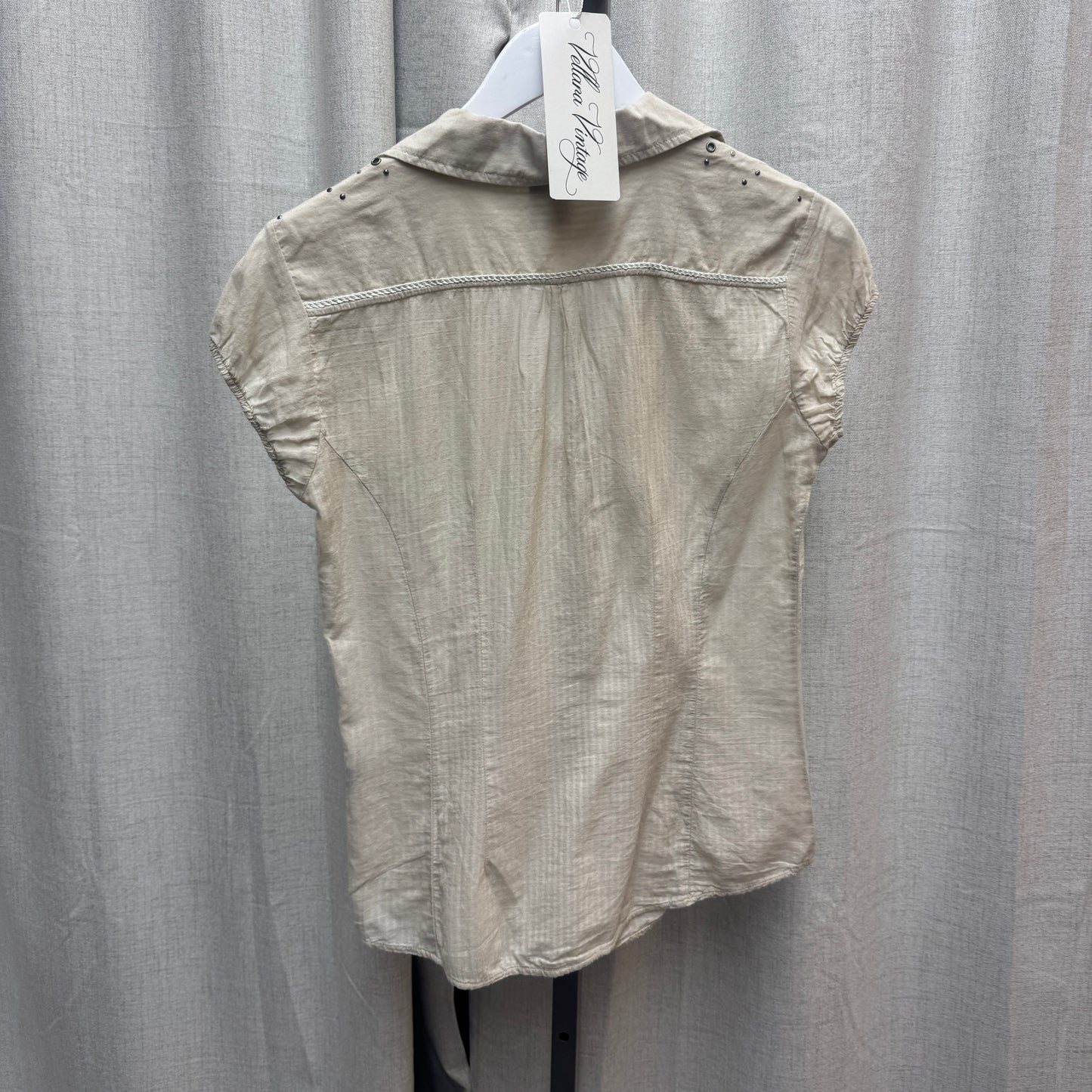 Beige Lace Grommet Short Sleeve Blouse
