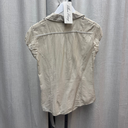 Beige Lace Grommet Short Sleeve Blouse