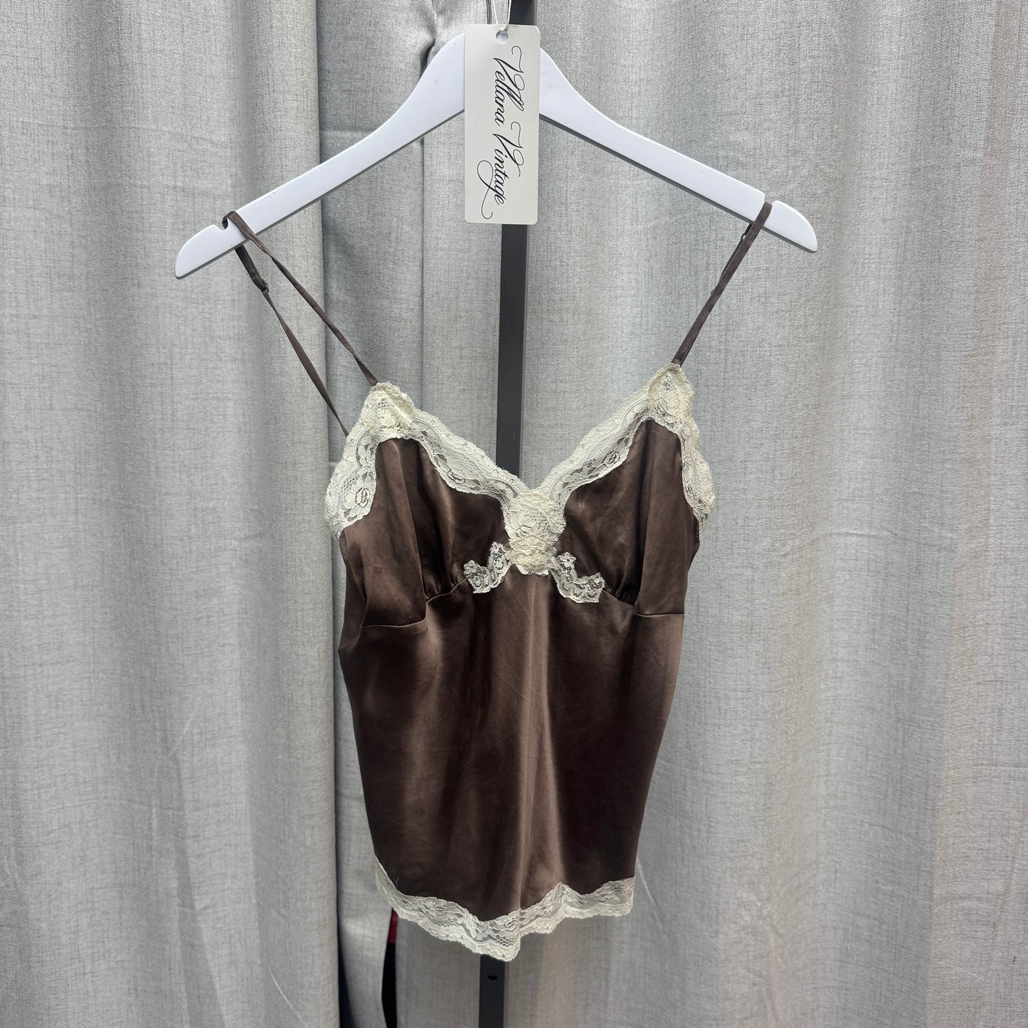 Brown Silk Lacey V-Neck Cami