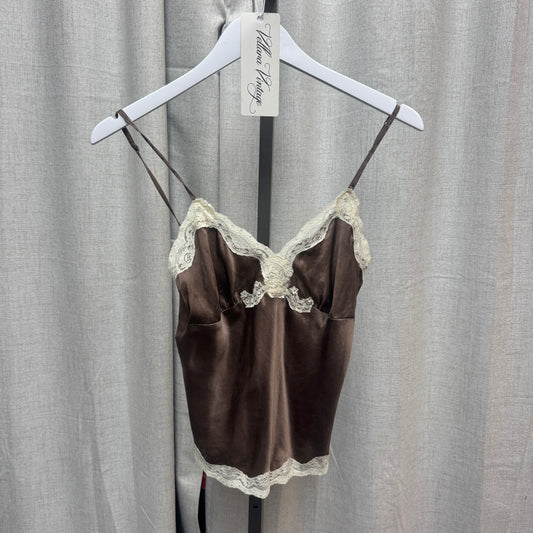 Brown Silk Lacey V-Neck Cami