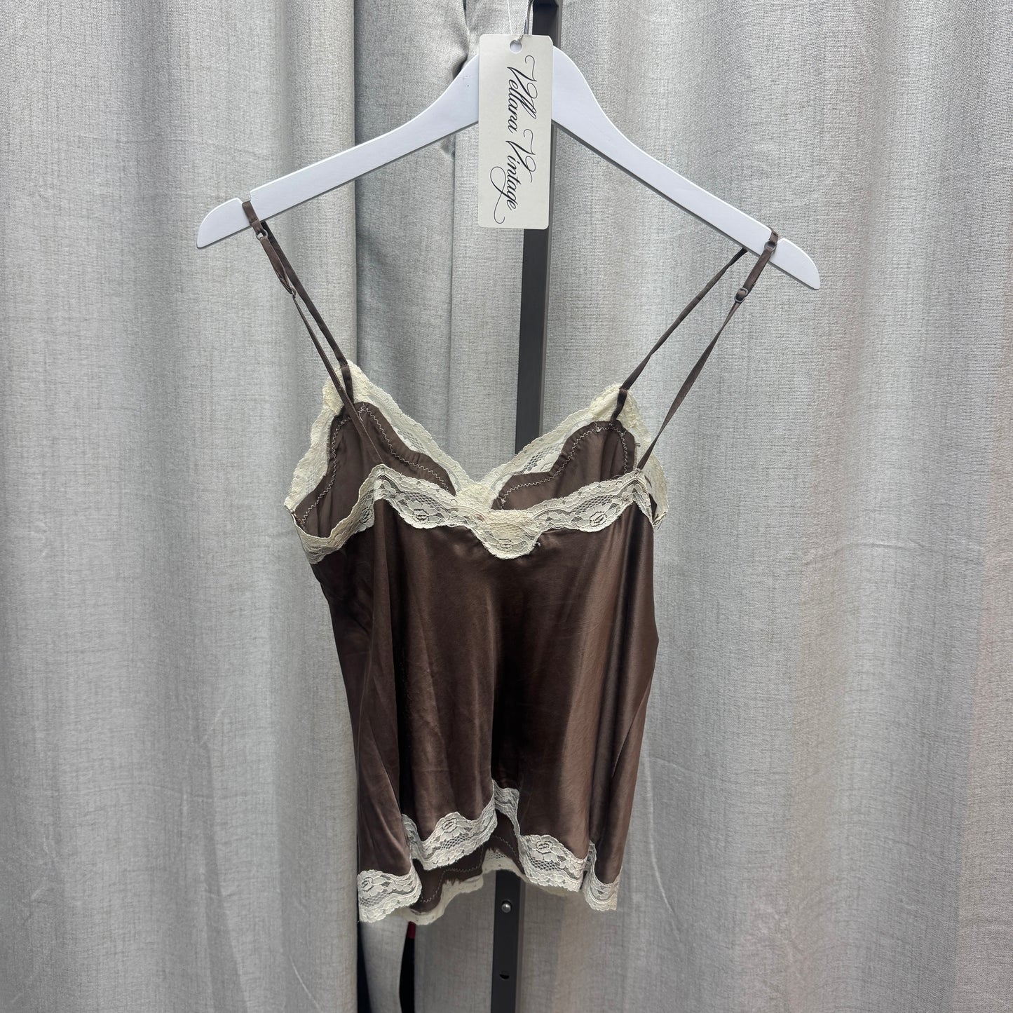 Brown Silk Lacey V-Neck Cami