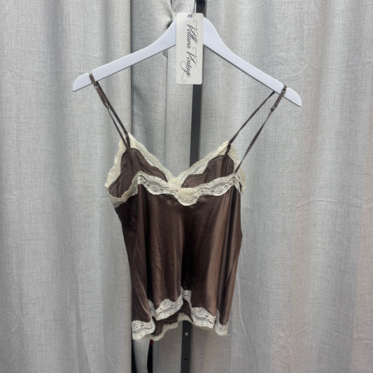 Brown Silk Lacey V-Neck Cami