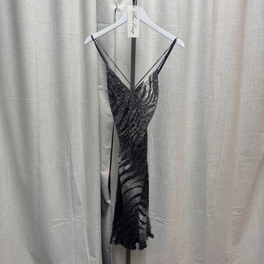 Silk Bedazzled Zebra Print Cross-Back Mini Dress