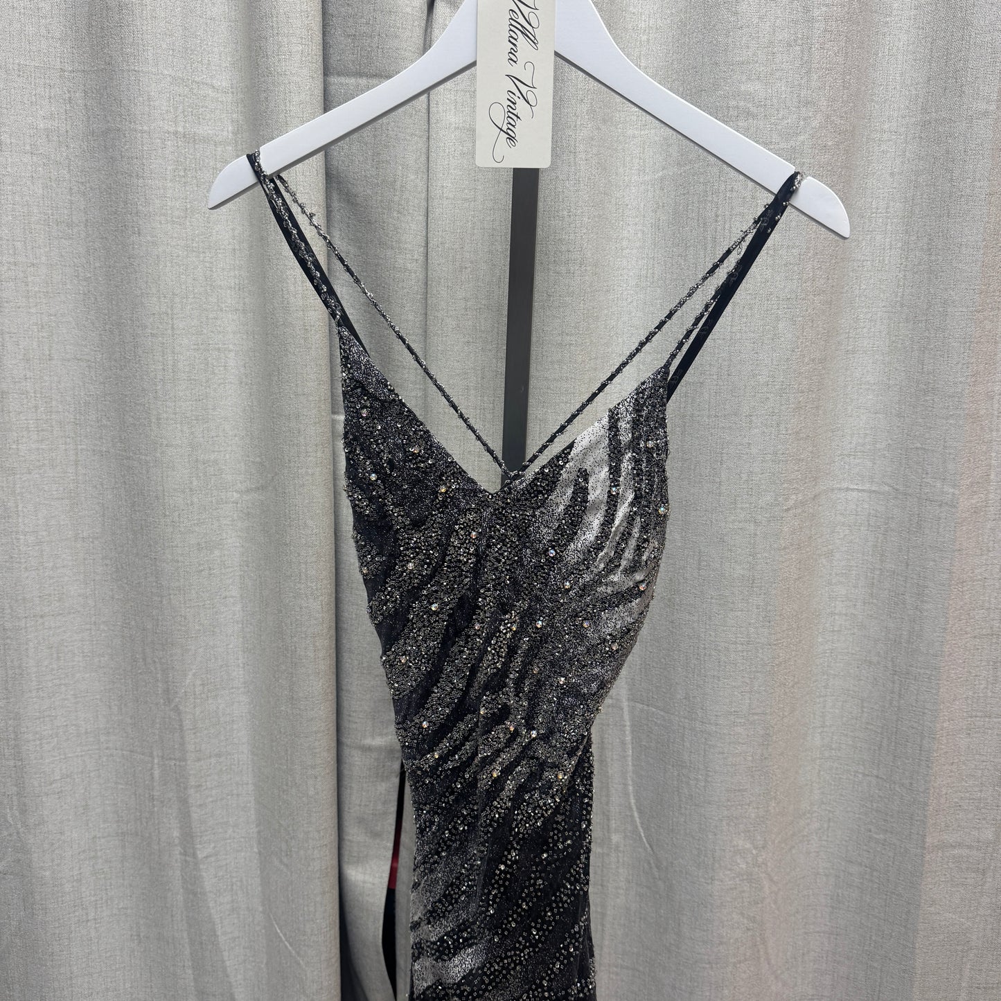 Silk Bedazzled Zebra Print Cross-Back Mini Dress