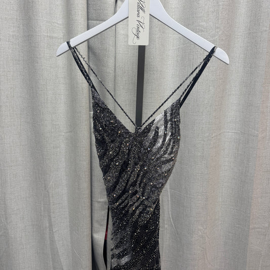 Silk Bedazzled Zebra Print Cross-Back Mini Dress