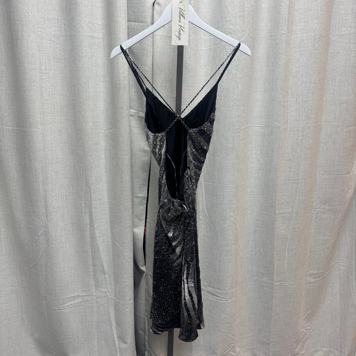 Silk Bedazzled Zebra Print Cross-Back Mini Dress