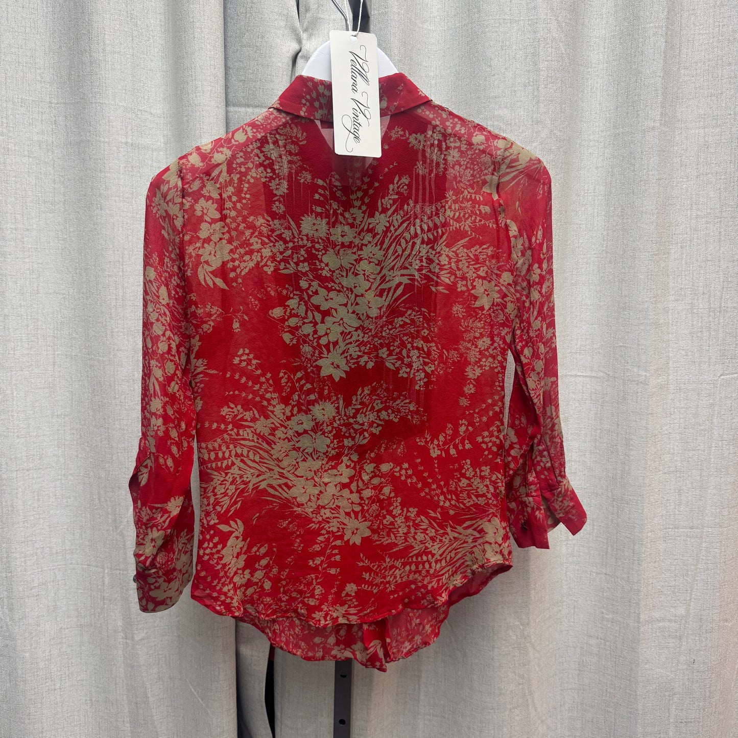 Chloé Red Floral Silk Button Up w/ Black Bib Front