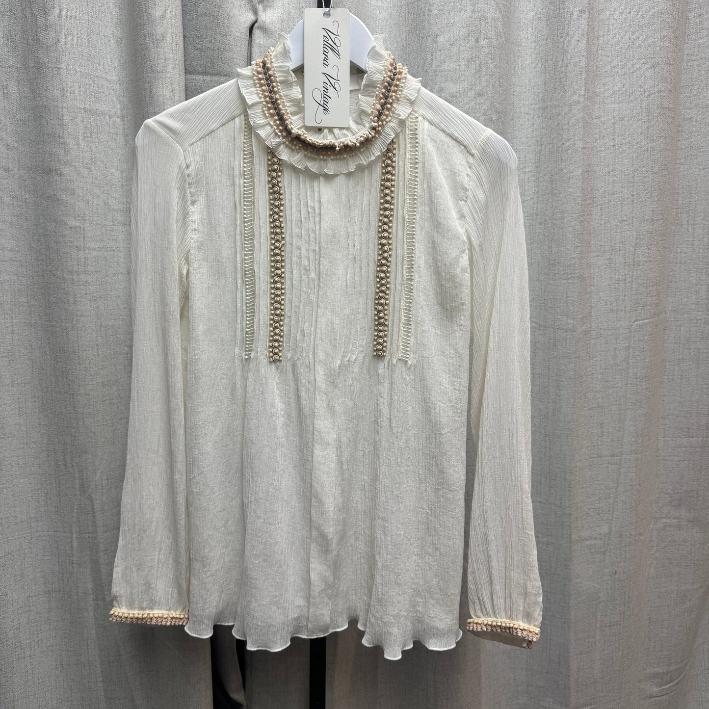 Chloé Beaded Ruffle-Neck Voile Blouse