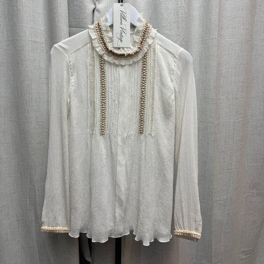 Chloé Beaded Ruffle-Neck Voile Blouse
