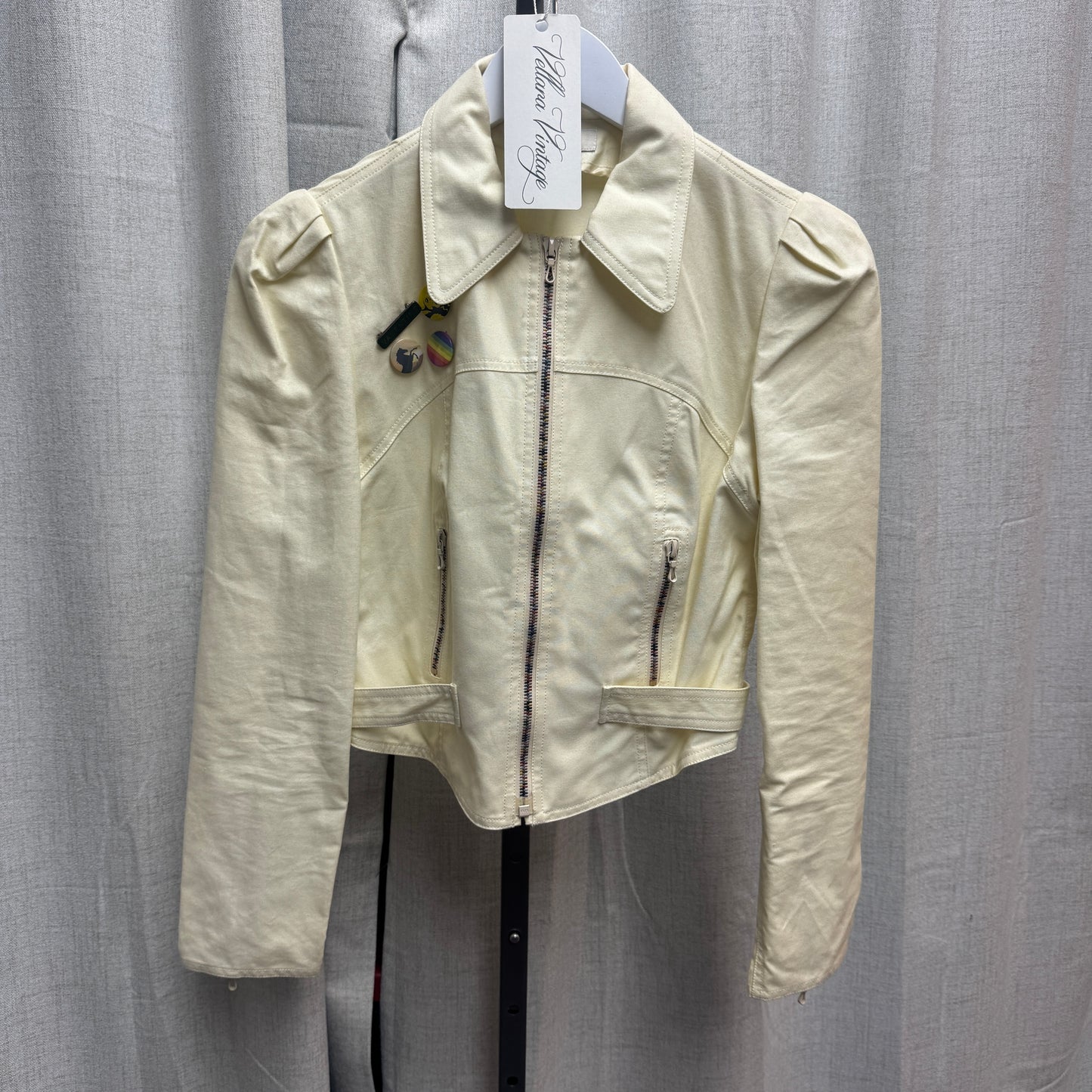 Chloé Butter Yellow Structured Jacket w/ Rainbow Beading and Pins