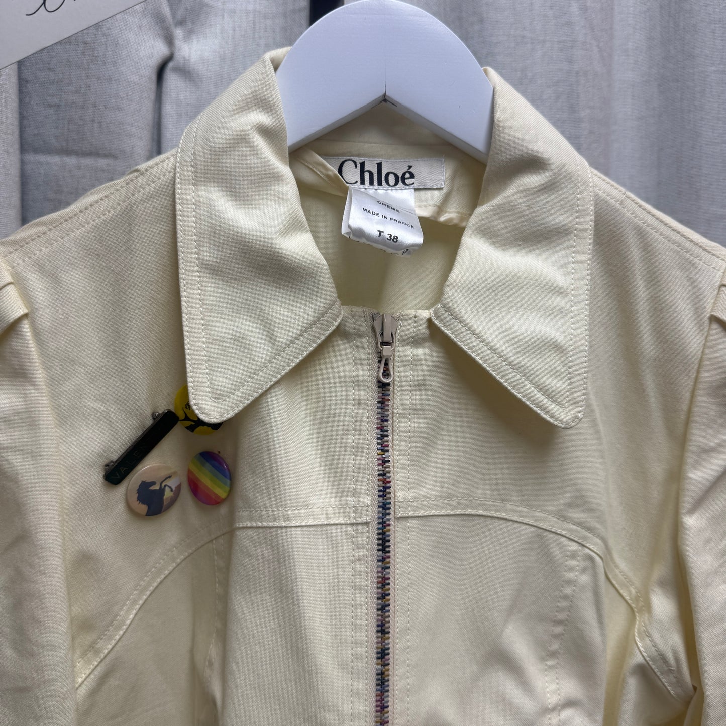 Chloé Butter Yellow Structured Jacket w/ Rainbow Beading and Pins