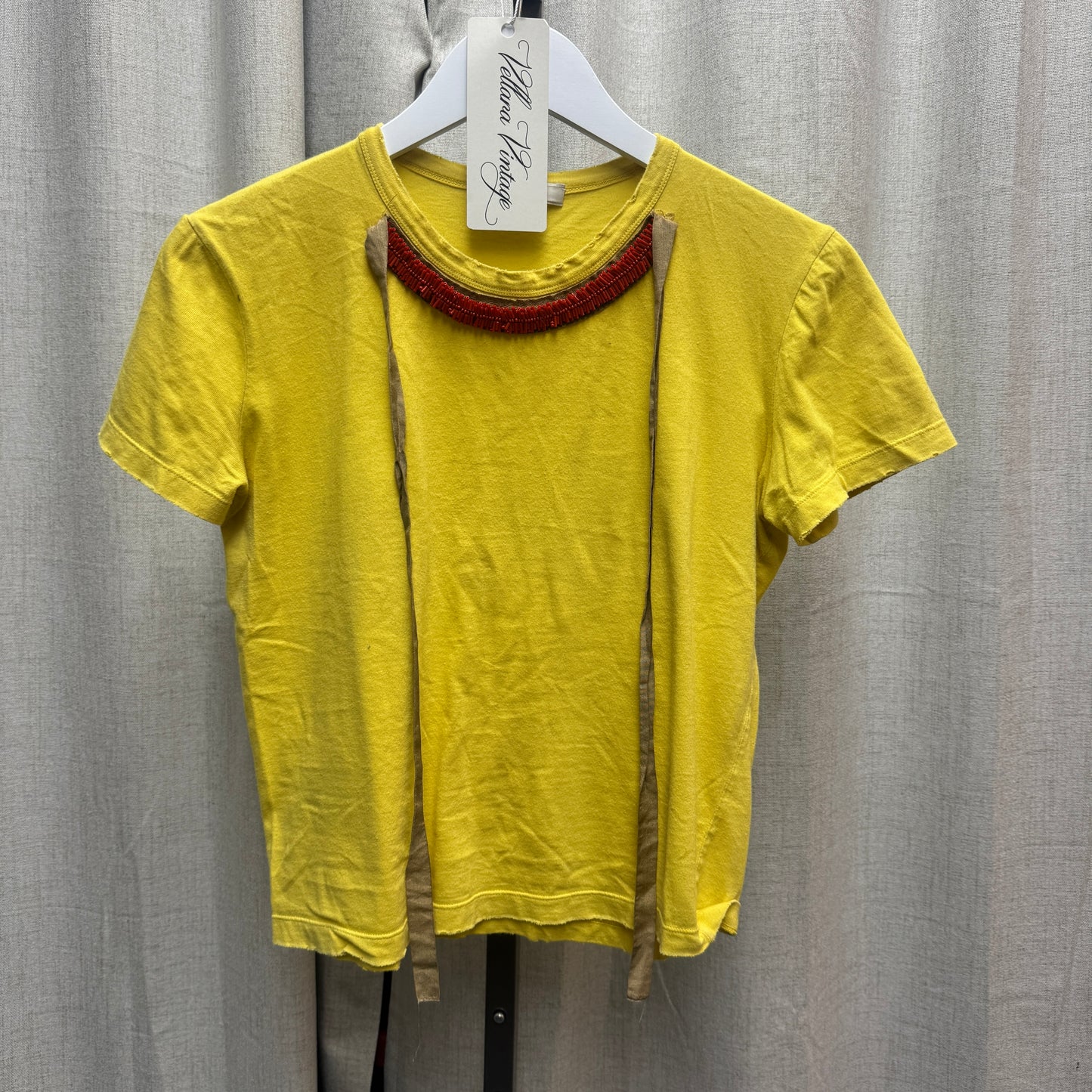 Prada Yellow Beaded Embellished Short Sleeve Shirt