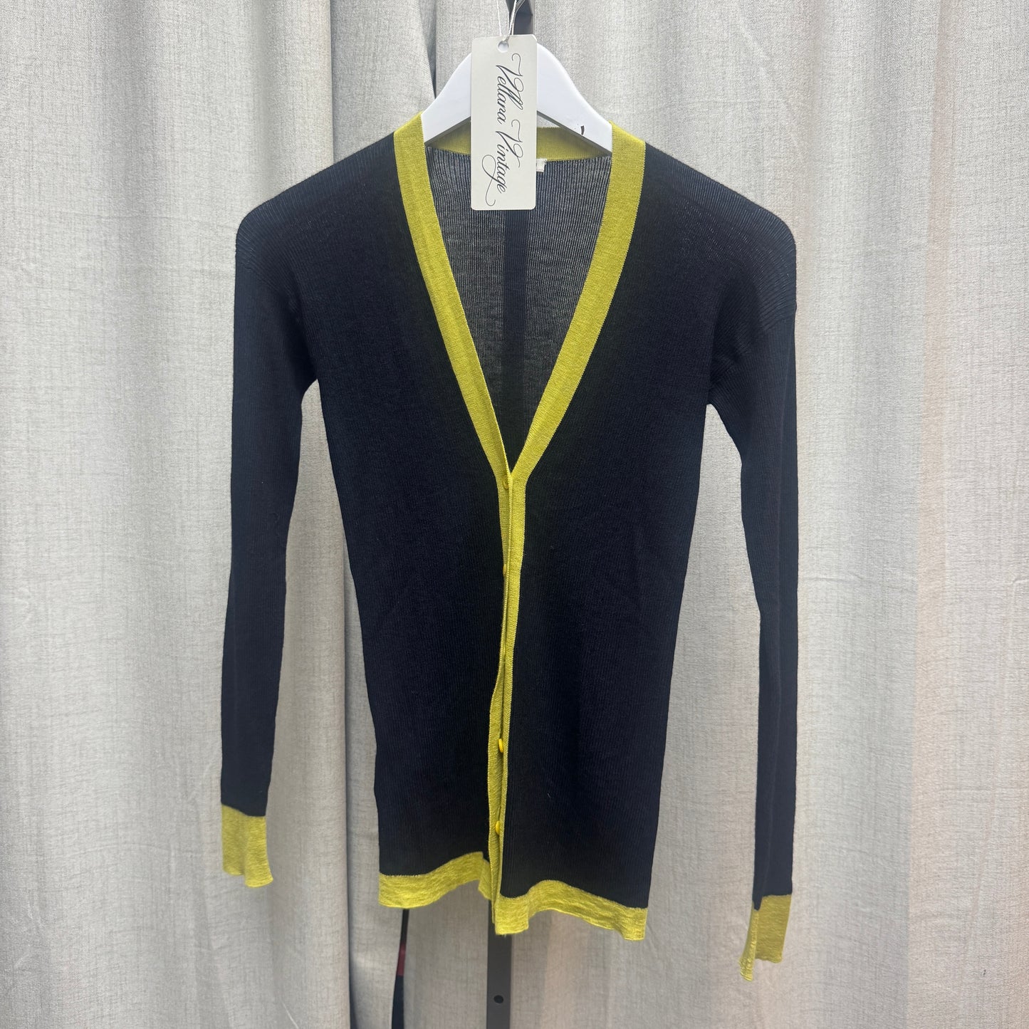 Prada Black and Lime Green Cashmere V-Neck Cardigan