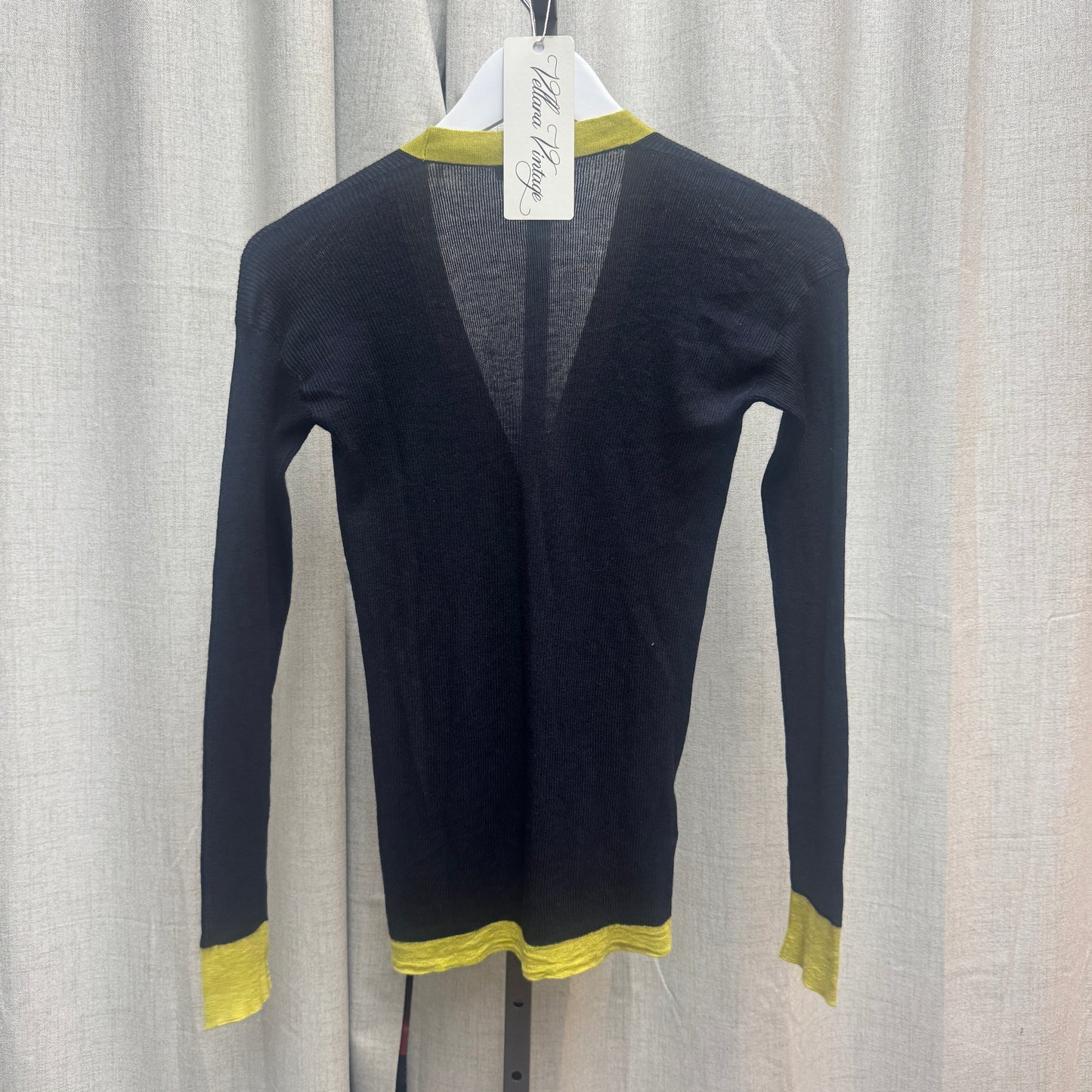 Prada Black and Lime Green Cashmere V-Neck Cardigan