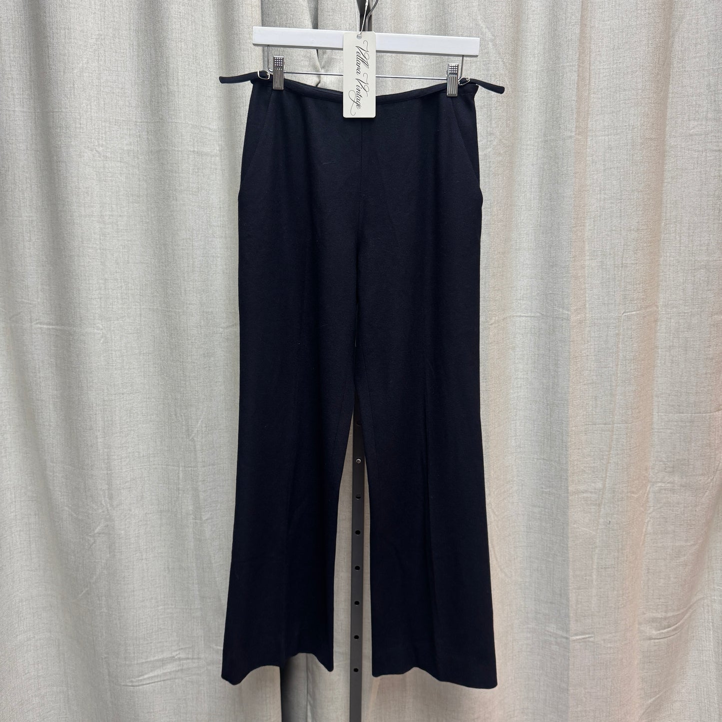 Miu Miu Navy Blue Virgin Wool Buckle Wide-Leg Trousers