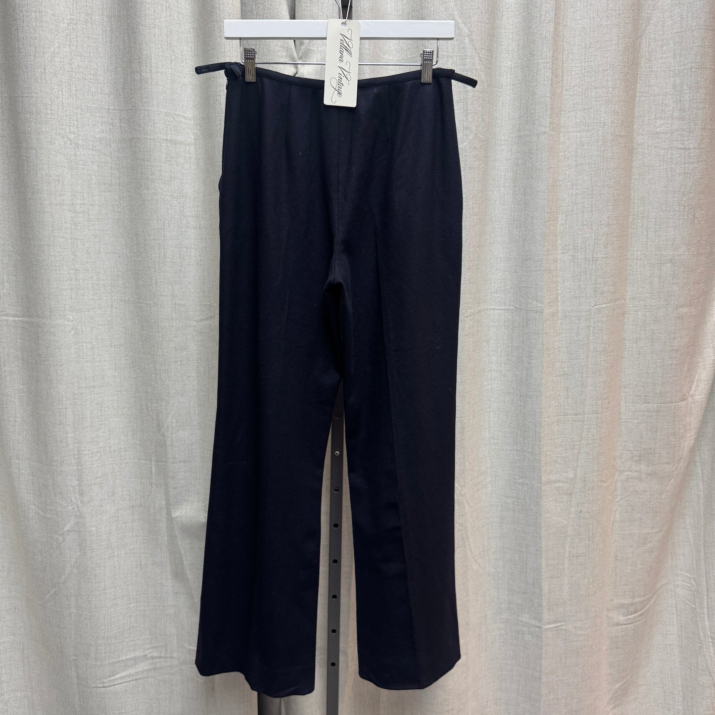 Miu Miu Navy Blue Virgin Wool Buckle Wide-Leg Trousers