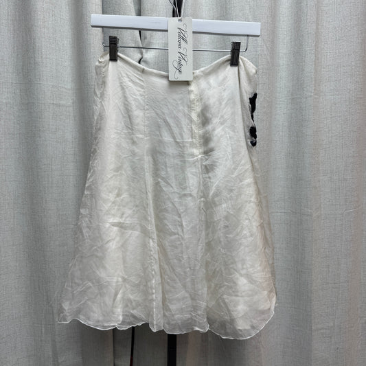 White Midi Skirt with Black Floral Embroidery