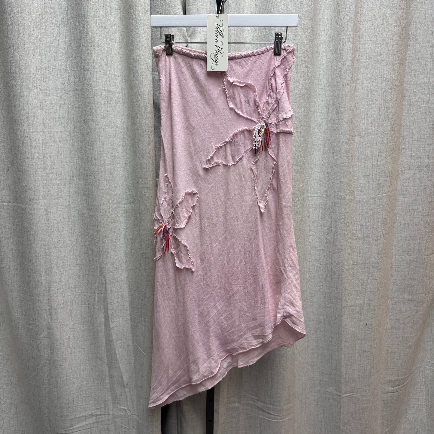 Rinascimento Pink Asymmetrical Maxi Skirt w/ Floral Embroidery