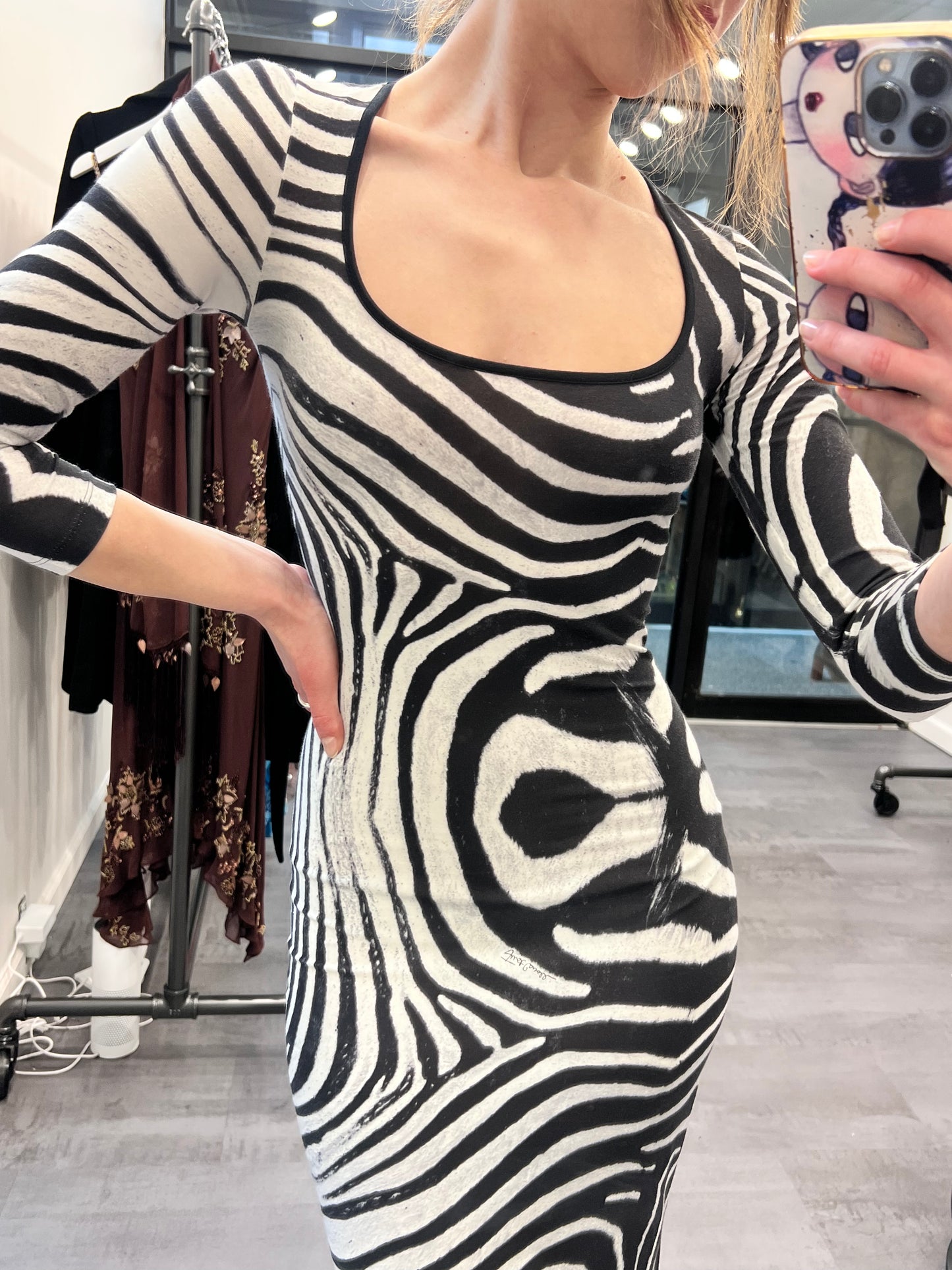 Cavalli Zebra Stripe Bodycon Midi Dress
