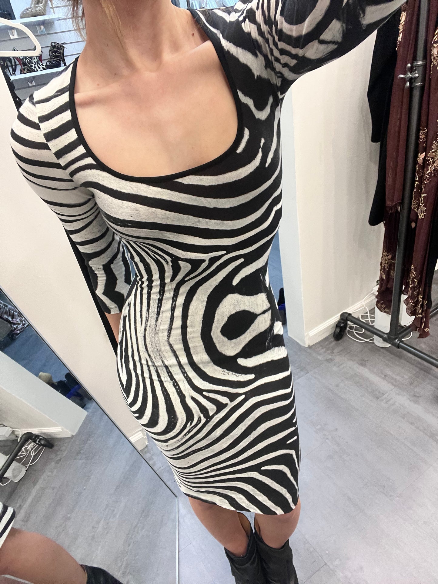 Cavalli Zebra Stripe Bodycon Midi Dress