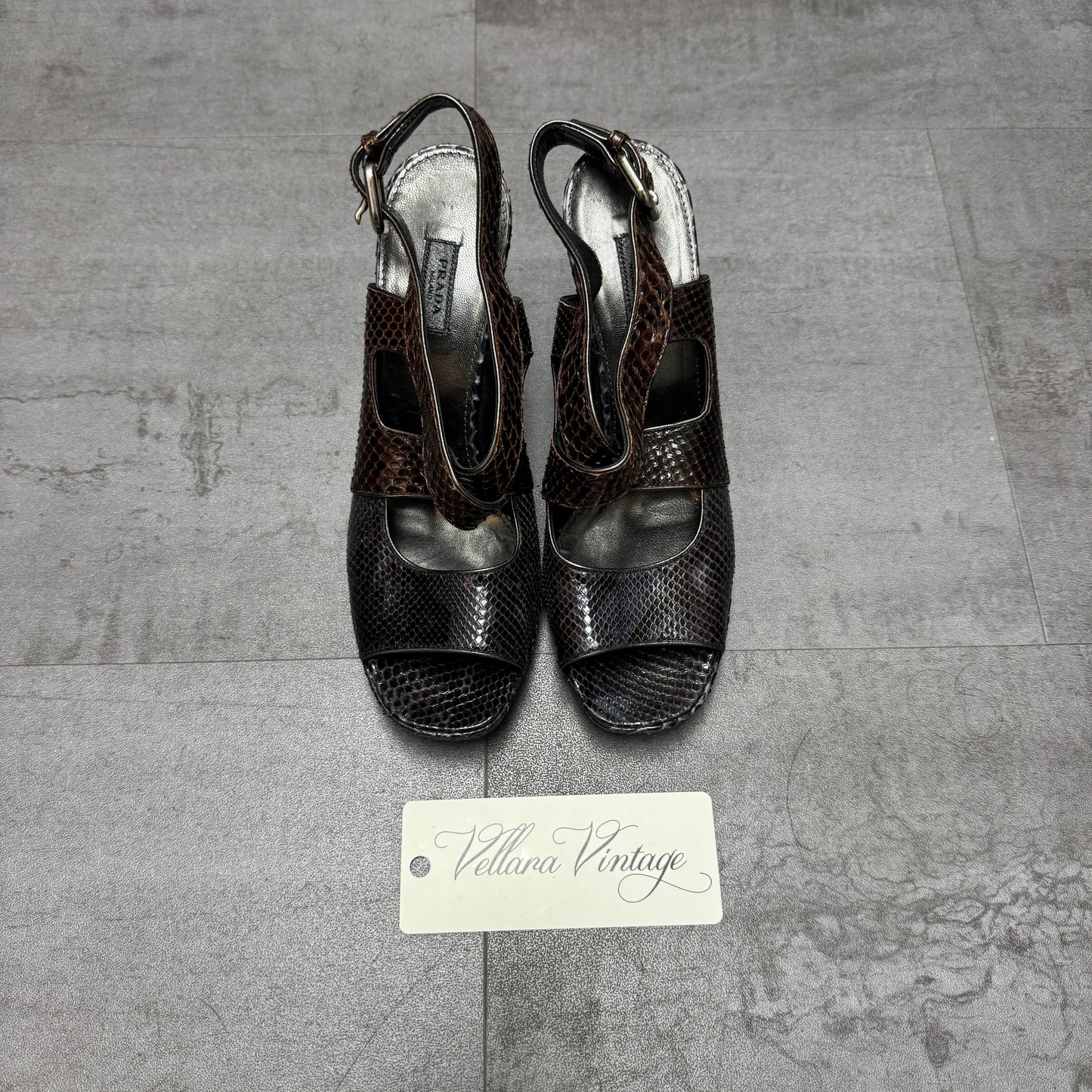 Prada Metallic Snakeskin Slingback Sandal Heels