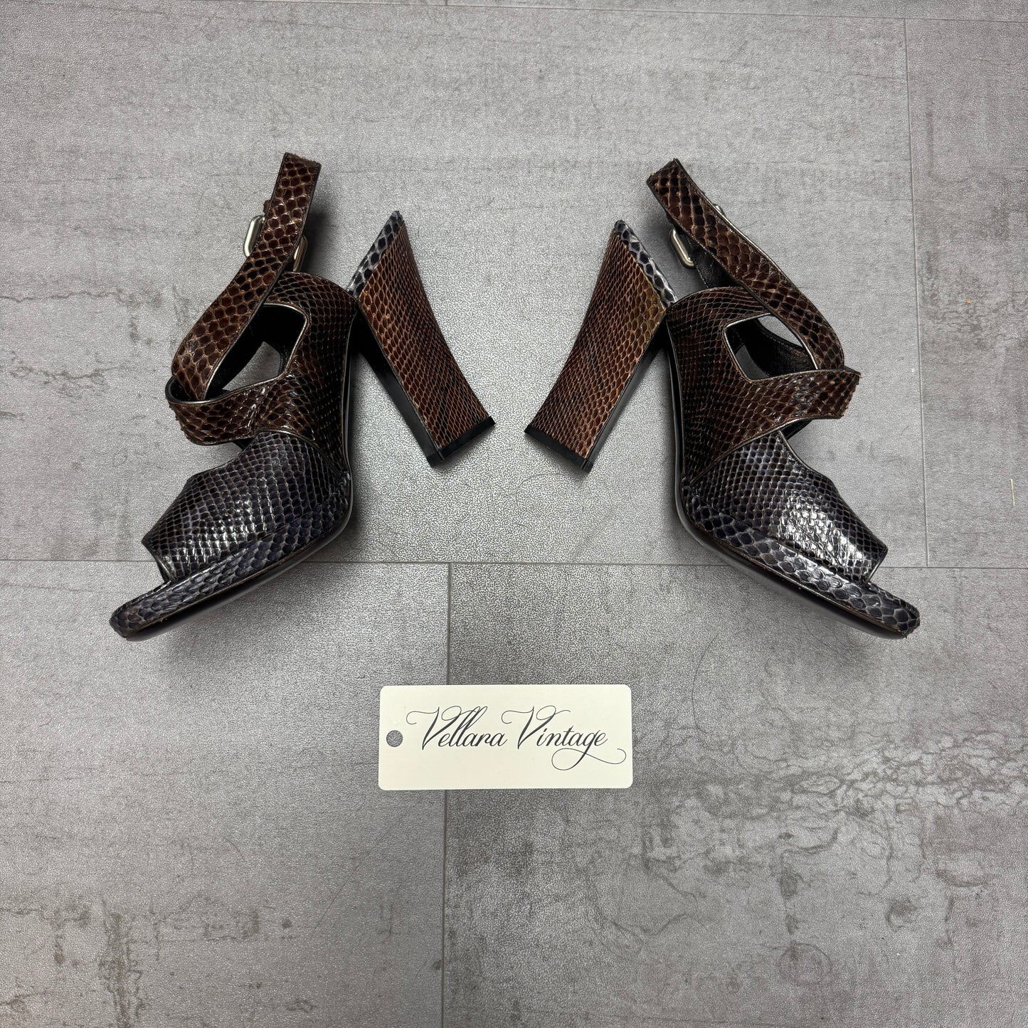 Prada Metallic Snakeskin Slingback Sandal Heels