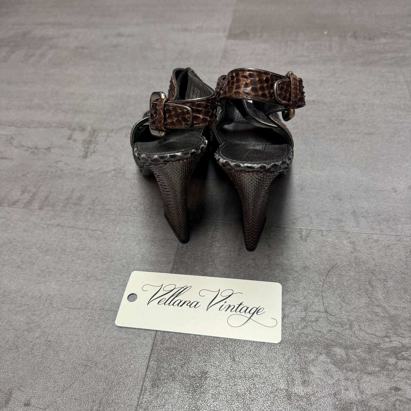 Prada Metallic Snakeskin Slingback Sandal Heels