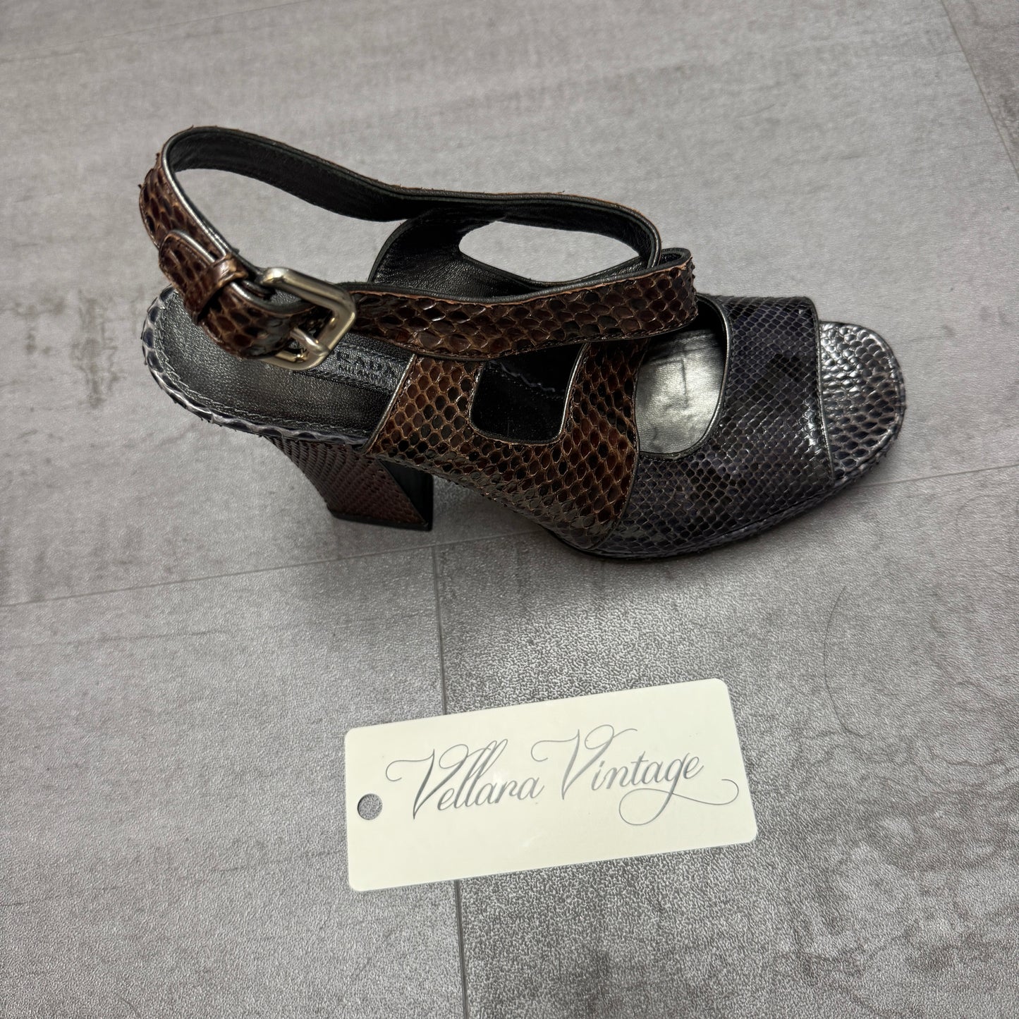 Prada Metallic Snakeskin Slingback Sandal Heels