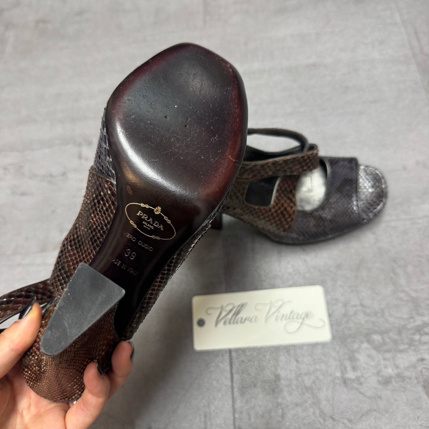 Prada Metallic Snakeskin Slingback Sandal Heels