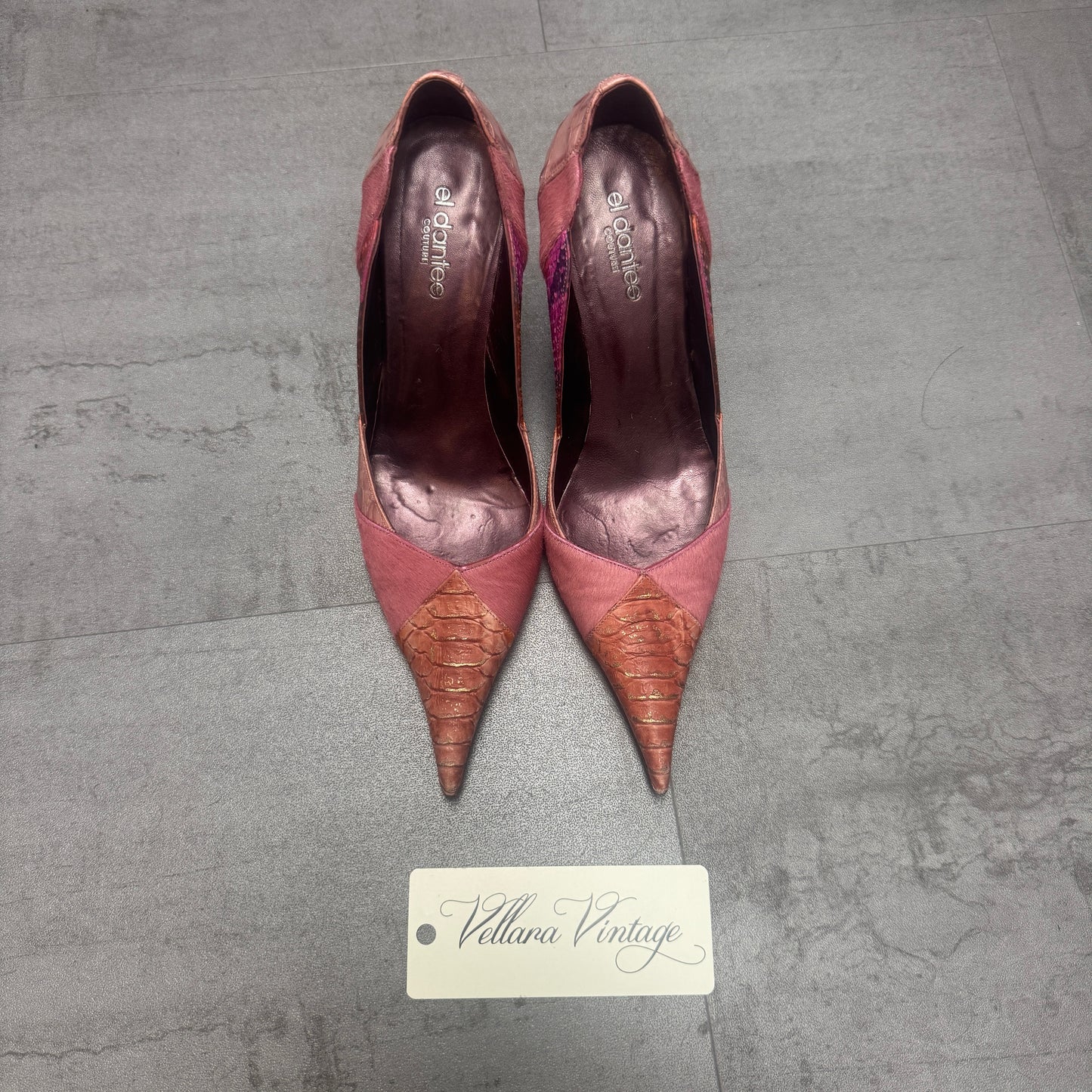 El Dantes Pink Snakeskin Abstract Print Point Toe Stiletto Heels