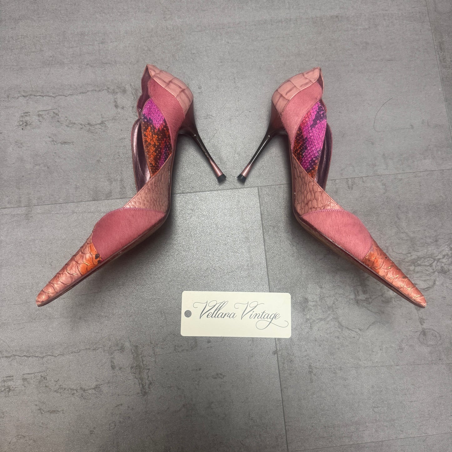 El Dantes Pink Snakeskin Abstract Print Point Toe Stiletto Heels