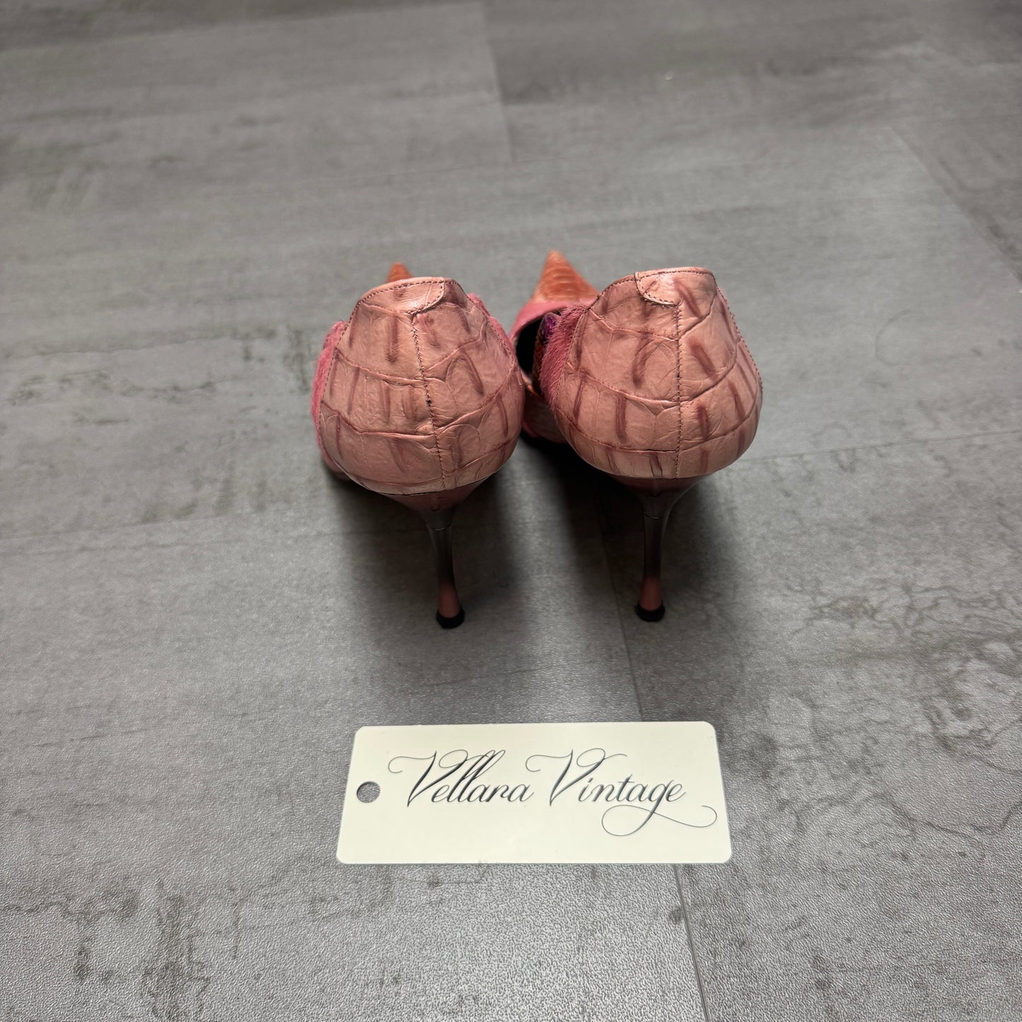 El Dantes Pink Snakeskin Abstract Print Point Toe Stiletto Heels