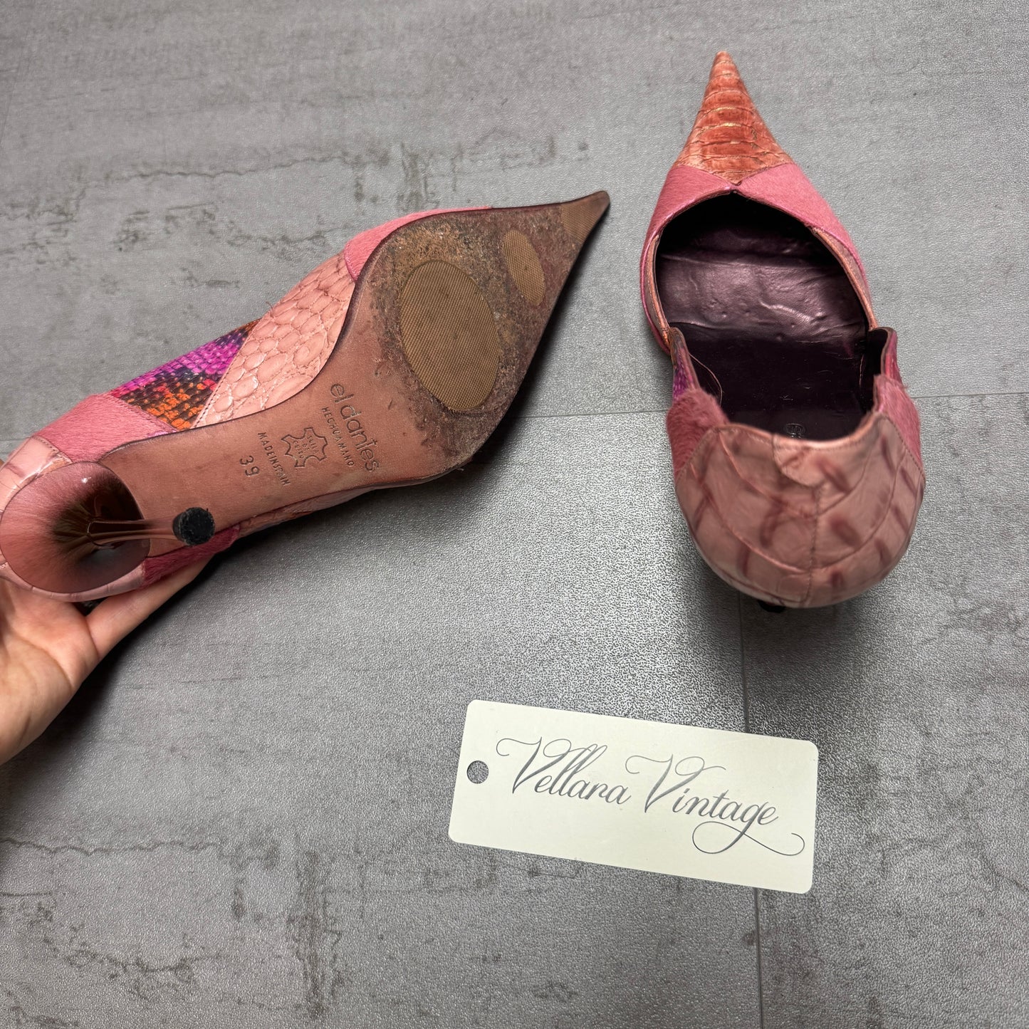 El Dantes Pink Snakeskin Abstract Print Point Toe Stiletto Heels
